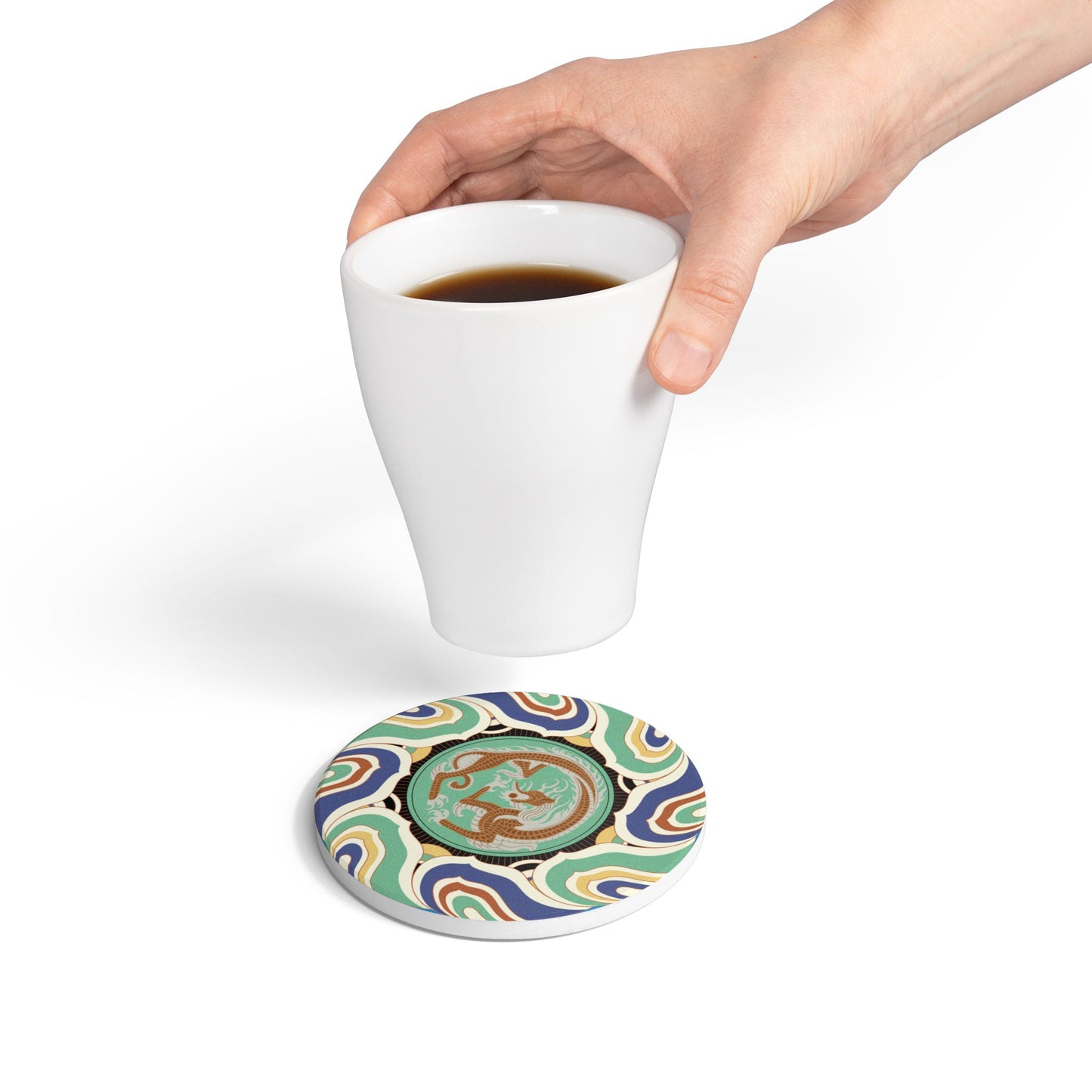 Artistic Ceramic Coaster with Dragon Design - Perfect for Home Decor and Gift Giving