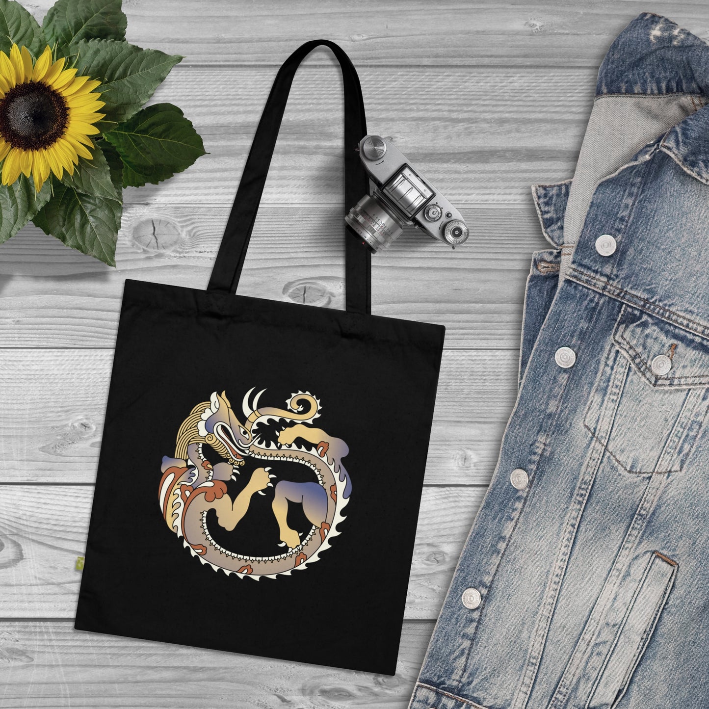 Eco-Friendly Organic Cotton Tote Bag with Dragon & Bloom Designs