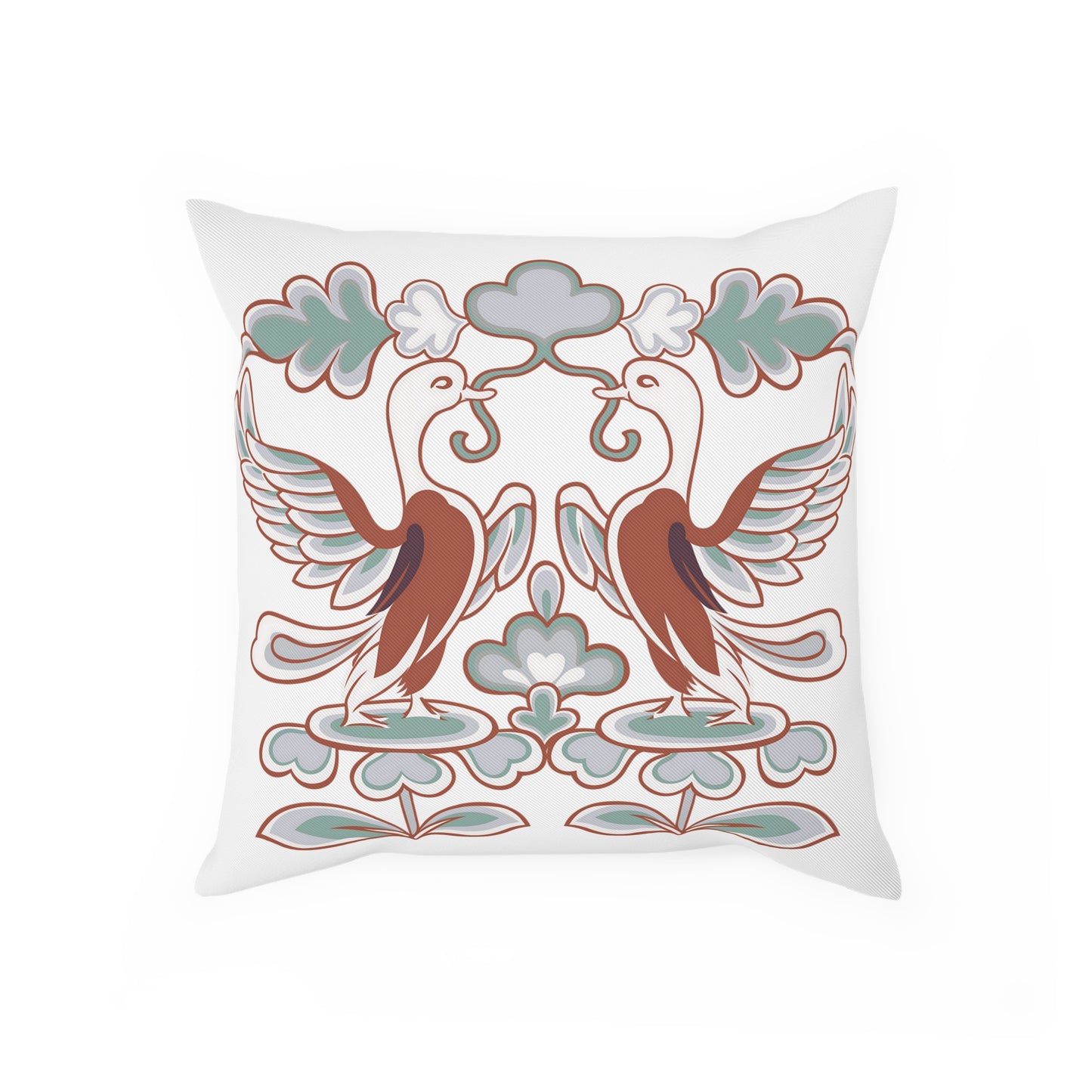 Elegant Decorative Cushion with Floral & Crane Design