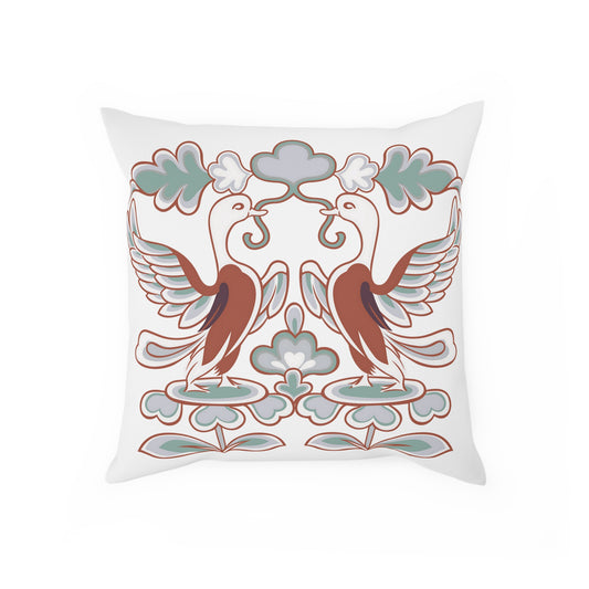 Elegant Decorative Cushion with Floral & Crane Design
