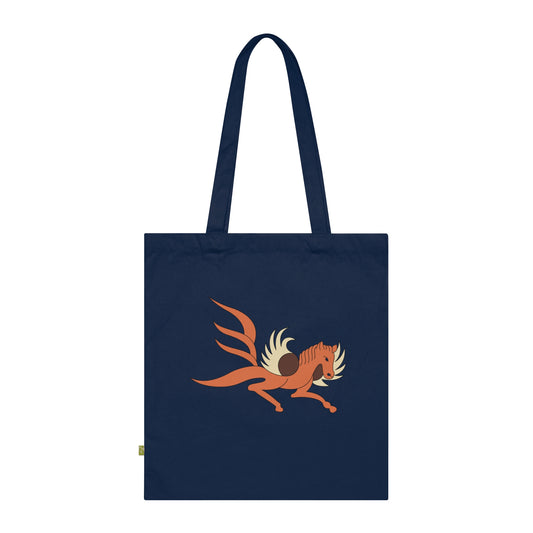 Artistic Organic Cotton Tote Bag with  Flying Horse & Floral Designs