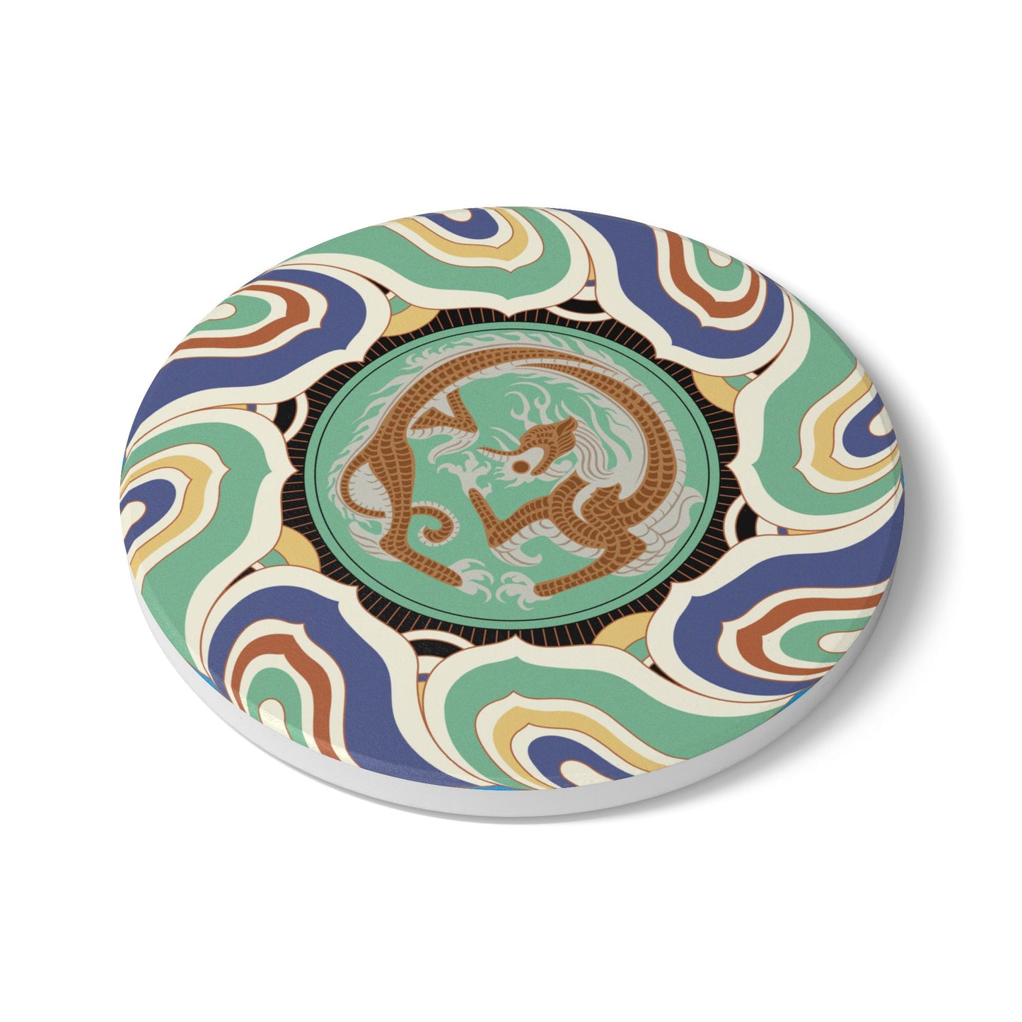 Artistic Ceramic Coaster with Dragon Design - Perfect for Home Decor and Gift Giving