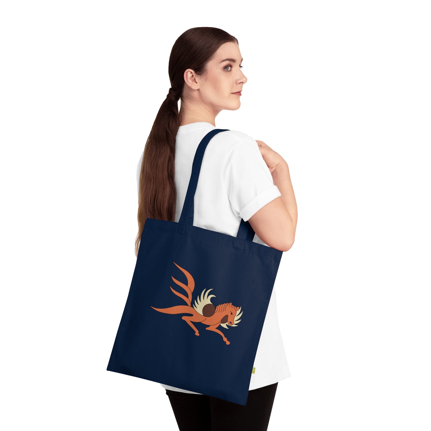 Artistic Organic Cotton Tote Bag with  Flying Horse & Floral Designs
