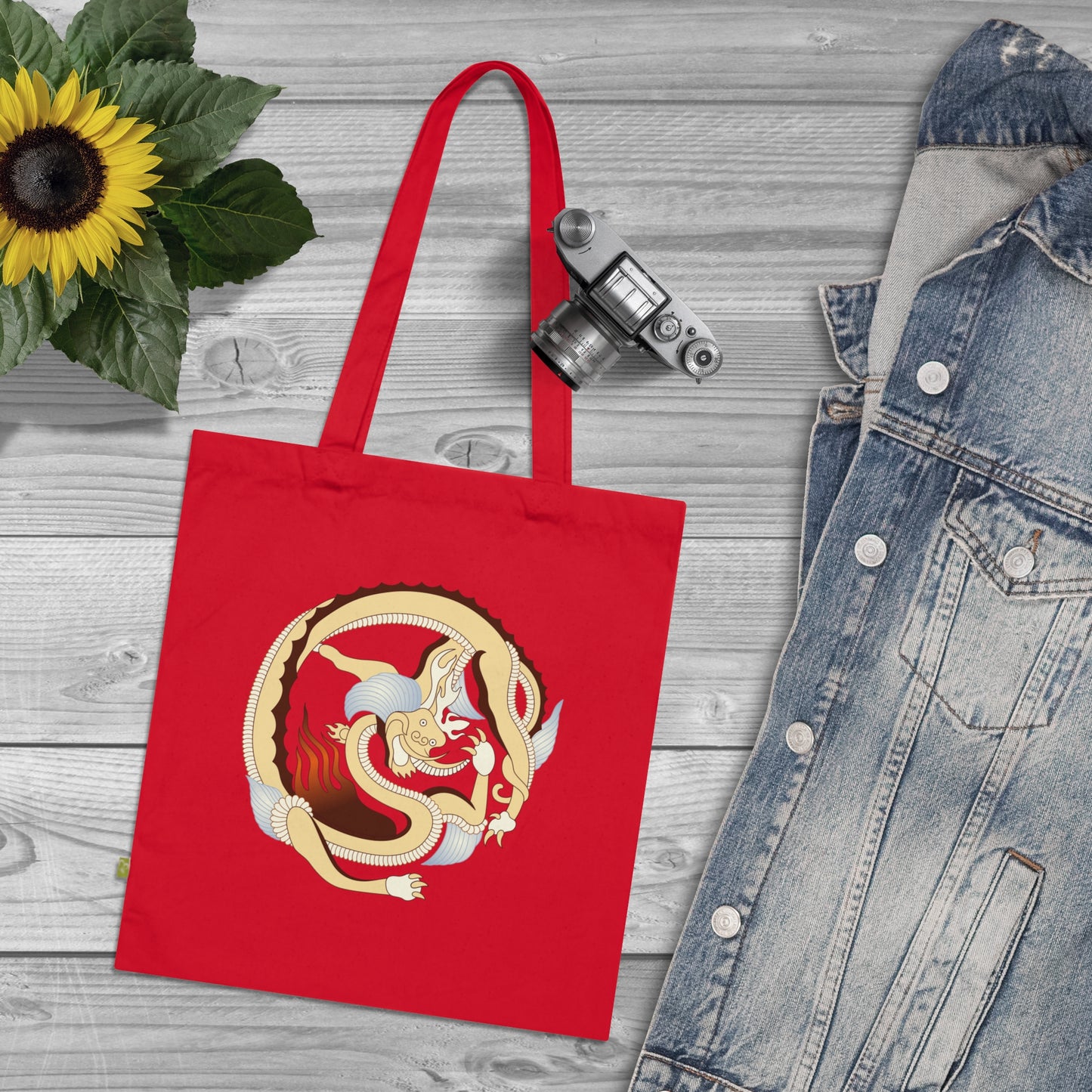 Stylish Organic Cotton Tote Bag with Dragon & Floral Designs