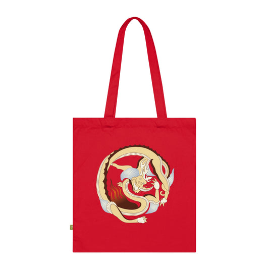 Stylish Organic Cotton Tote Bag with Dragon & Floral Designs