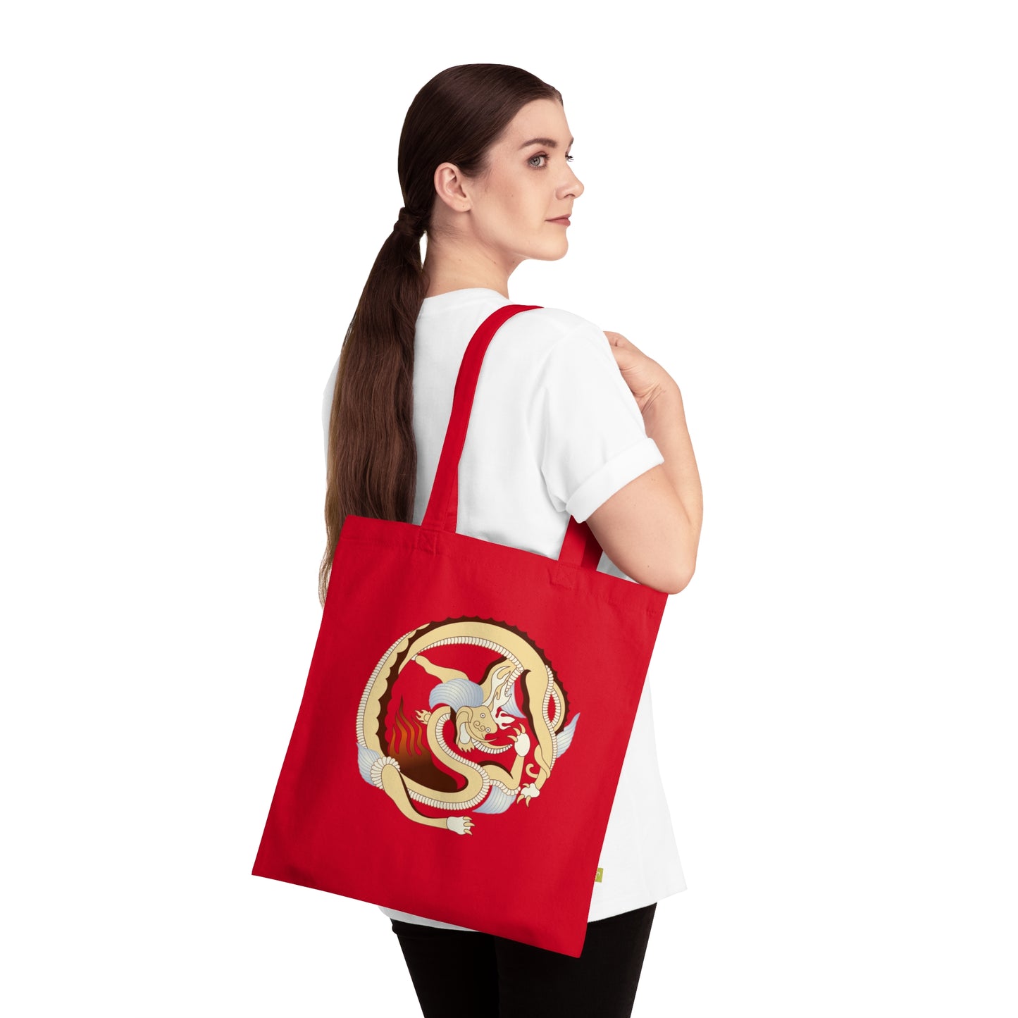 Stylish Organic Cotton Tote Bag with Dragon & Floral Designs